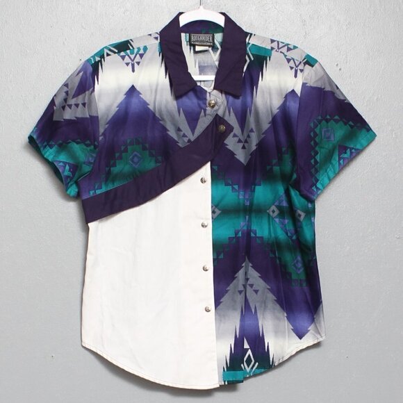 Roughrider vintage cotton asymmetrical western rodeo short sleeve button up - Picture 1 of 4